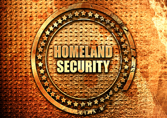 homeland security, 3D rendering, text on metal
